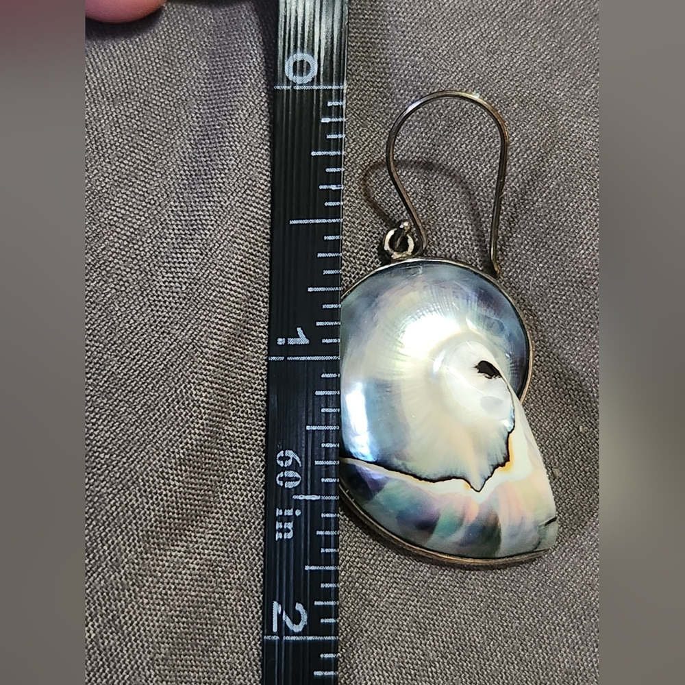 Sterling Silver Nautilus Shell Dangle Earrings La… - image 4